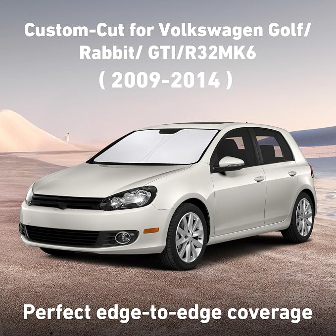 Windshield Sunshade Compatible for Volkswagen VW Golf/Rabbit/GTI / R32 MK6 2009-2012 2013 2014, Sun Visor for Front Windshield & Window Sun Shade Cover, UV Heat Protector, Car Accessories