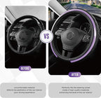Leather Steering Wheel Cover – Black & Purple, Universal Fit 14.5-15 Inch, Microfiber Leather, Anti-Slip & Breathable Design for Men and Women