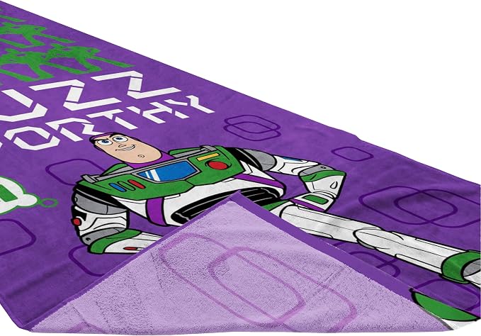Children Beach Towel - 100% Cotton Super Soft Absorbent Bath Towel, 28" x 58" Inch Lightweight for Travel, Official Licensed Product, Purple - Toy Story Buzz Lightyear