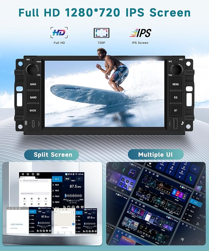 4G+64G 5G WiFi Android Car Radio Stereo for Jeep Wrangler 2007-2018 Dodge RAM Chrysler with Wireless Carplay Android Auto 1080P Cam USB/Type-C, 7" for Jeep Wrangler Radio for Dodge RAM Chrysler Radio