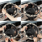 Vintage Groovy Flowers Steering Wheel Cover, Elastic Non-Slip Steering Wheel Protector,Auto Interior Decor for Women Girls,Universal 15" Fit for Sedans,Trucks