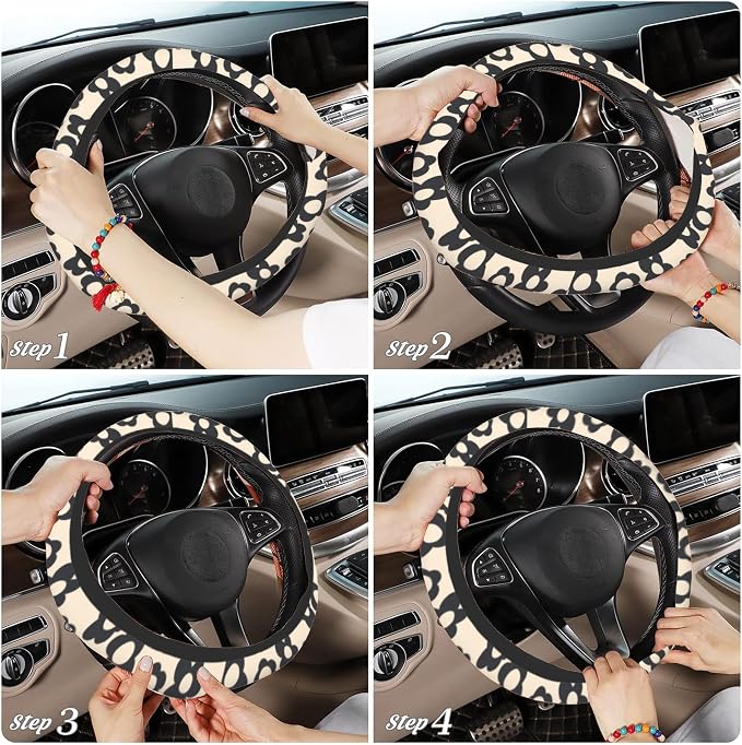 Vintage Groovy Flowers Steering Wheel Cover, Elastic Non-Slip Steering Wheel Protector,Auto Interior Decor for Women Girls,Universal 15" Fit for Sedans,Trucks