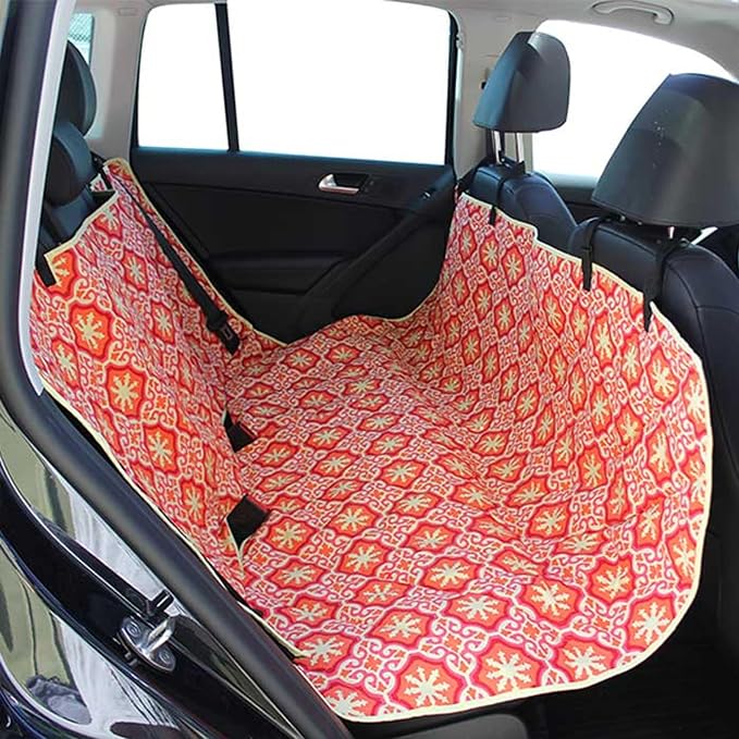 3-in-1 Back Seat Cover for Dogs, 100% Cotton Canvas Back Seat Hammock with Headrest Straps, Belt Slots, & Anchors, Non-Skid Cargo Area Cover, Machine Washable, No Harmful Chemicals, 56"x56"