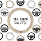 Universal Car Steering Wheel Cover for Summer, Non-Slip Breathable Cooling Steering Wheel Cover Protector with Brown Mark Upgraded Silicone Inner Ring for Summer D Shape & Round Shape, Khaki