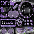 27 PCs Purple Violet Bling Car Accessories Set for Women, Steering Wheel Covers Universal Fit 15 Inch, Bling License Plate Frame, Bling Phone Holder, Bling Car Coasters