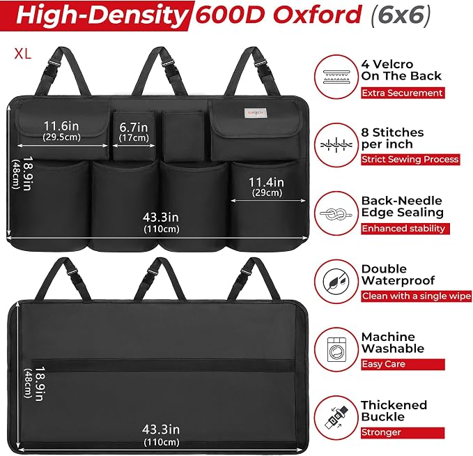 Car Trunk Organizer, LARGE CAPACITY(43 x 19 in) Car Storage Bag with 8 Pockets, 7X Upgraded Trunk Storage Organizer for Car, SUV, Truck, MPV