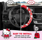 Hello Kitty Steering Wheel Cover Official Sanrio Car Accessory Universal Size 14.5 to 15 Inch Cute Red Design for Women Girls Sedans SUVs Trucks, Anti-Slip Grip, Stretch-Fit Design