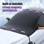 Car Windshield Snow Cover, Thickened Reflective Car Front Window Sun Protection, Secure Adsorption All-Season Windshield Snow Ice Cover with Side Window, Universal for Most Cars (Black)