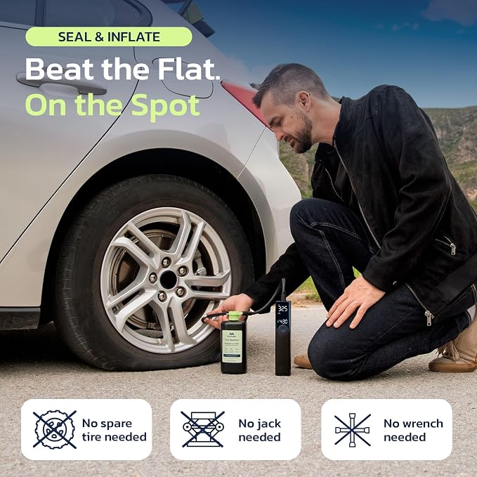 Tire Sealant Instant Flat Tire Repair Kit (15.22oz) – Seals Punctures Up to 0.236 Inch for Cars, Trucks & SUVs – TPMS Safe, All-Weather, Works with Most Inflators, Drive 125mi