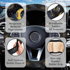 Gold Celestial Sun Moon Star Steering Wheel Cover for Women, Anti-Slip Car Steering Wheel Cover with 2 Pcs Cup Holders Neoprene Breathable Car Accessories Universal 15 Inch Auto Interior Decor