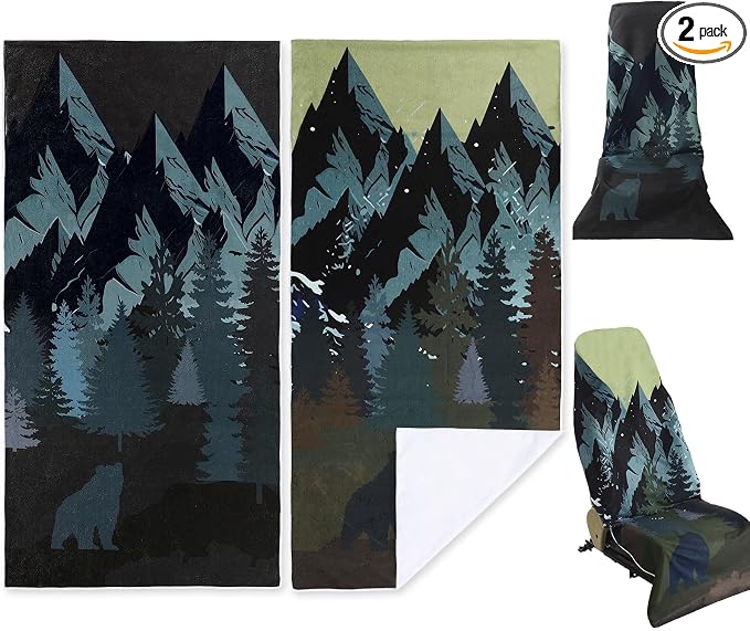 2 Pack Car Seat Towel Covers Athletic Running Towel Performance Microfiber Post Workout Sweat Washable Cover Non Slip for Seat Outdoor Sport (Bear Ridge)