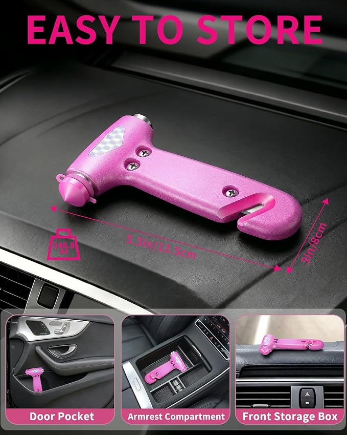 Car Glass Breaker and Seatbelt Cutter, Emergency Escape Tool, Pink | Built with ABS Handle and Carbon Steel Tip, Compact Design for Car Doors, Seats and Glove Box, Practical Gift for Driver