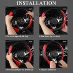 Faux Leather Steering Wheel Cover and Waterproof Car Floor Mats,Universal Car Combo Fit for 95% Sedan,SUV,Cars,14.5-15inch Sporty Anti-Slip Safety Comfortable Design(Black＆Red)