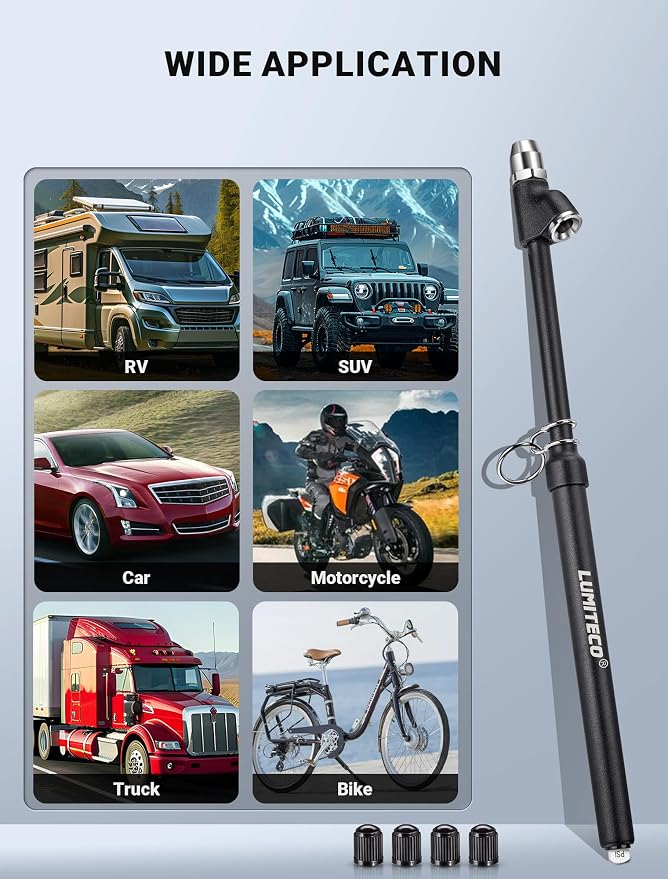 12'' Dual Head Tire Pressure Gauge, Heavy Duty Truck Tire Gauge Range 10-150PSI 1-10Bar for Tire Pressure Checker, Straight-On Tire Air Gauge Extended Tube for Semi Truck, RV, Car, Motorcycle