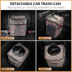 Leopard Car Trash Can with Lid & Coasters | 2 Gallon Leak-Proof Hanging Garbage Bin for Back Seat | Waterproof Storage Organizer & Cooler Bag for Road Trips, SUVs & Family Travel