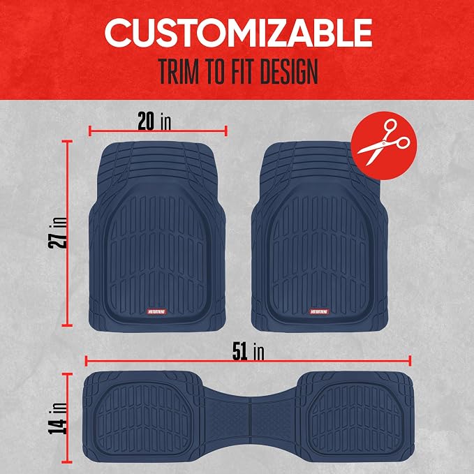 FlexTough Floor Mats for Cars, Blue Deep Dish All-Weather Car Mats, Waterproof Trim-to Fit Automotive Floor Mats for Cars Trucks SUV, Universal Floor Liner Car Accessories
