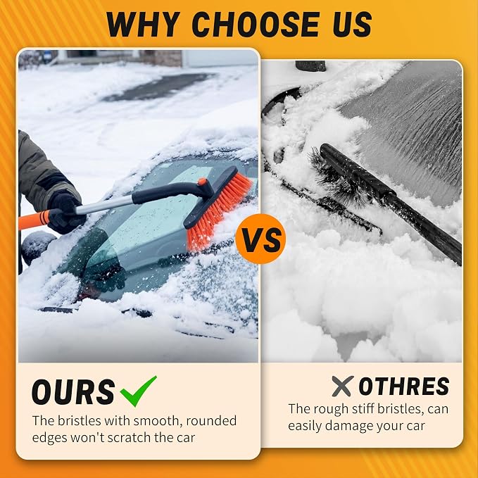 [Upgrade] 36" Extendable & Removable Snow Brush with Ice Scraper for Car Windshield, 360° Pivoting Brush Head, EVA Foam Grip for SUV, Trucks, Auto