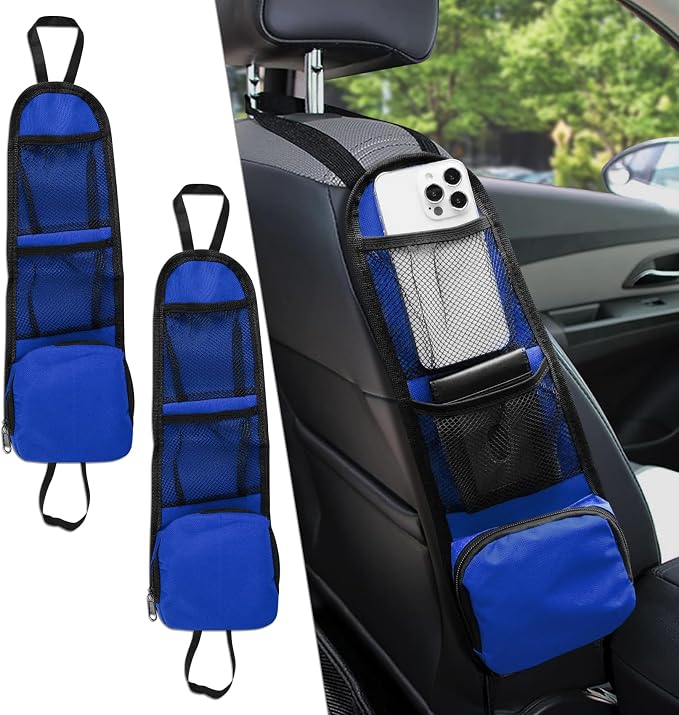 2PS Car Seat Side Organizer, Auto Seat Storage Hanging Bag, Multifunctional Vehicle Mesh Pocket Hold, Car Accessories Can Hold Phone, Wallet, Glasses for Most Cars