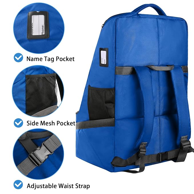 Car Seat Travel Bag, Padded Car Seats Backpack for Air Travel, Heavy Duty Carseat Travel Bag for Airplane, Airport Gate Check Bag (Blue)