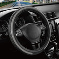 Leather Steering Wheel Cover – Black & Gray, Universal Fit 14.5-15 Inch, Microfiber Leather, Anti-Slip & Breathable Design for Men and Women