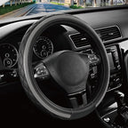 Leather Steering Wheel Cover – Black & Gray, Universal Fit 14.5-15 Inch, Microfiber Leather, Anti-Slip & Breathable Design for Men and Women