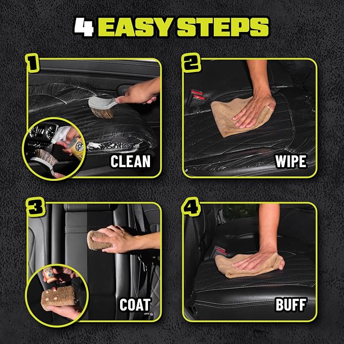 Leather Care Kit, Cleaner and Conditioner for Car Seats | Complete 6-piece leather cleaning and conditioning kit for car seats, furniture, shoes and bags; genuine or vegan leather