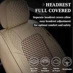 Coverado Seat Covers Full Set, 5 Seats Universal Seat Covers for Cars, Beige Car Seat Covers Front Seats Back Seat Cover, Breathable Car Seat Cushion, Leather Seat Cover Seat Protector Fit Most Cars