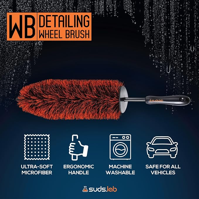 WB Premium Detailing Wheel Brush for All Vehicle Types – 17.7" Ultra-Soft and Scratch-Free Reusable Rim, Wheel, and Tire Brush for Deep Cleaning