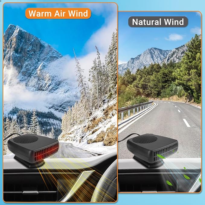 Car Heater, 200W Portable Windshield Defroster Fast Heating and Cooling Auto Defogger Window Defroster Automobile Windscreen Heaters Plug in Cigarette Lighter Heaters with 360 Degree Rotary (12V)