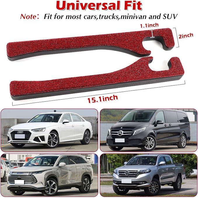 Bling Red Car Seat Gap Filler, 2 Pack Car Abyss Blocker Universal Fit for Car SUV Truck, Handmade Crystal Rhinestone Diamond Red Bling Car Accessories for Women(Red)