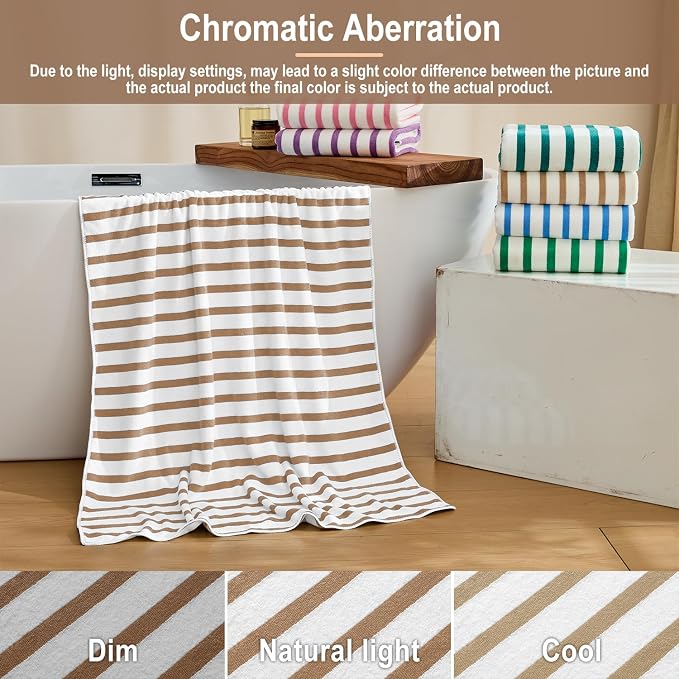 Microfiber Beach Towels Set of 4, 30" x 60", Cabana Stripe, Soft Absorbent, Quick Dry Bath Towel for Salon, Hotel, Travel, Sport, Summer Swimming Pool Party, Yoga, Camping, Coffee