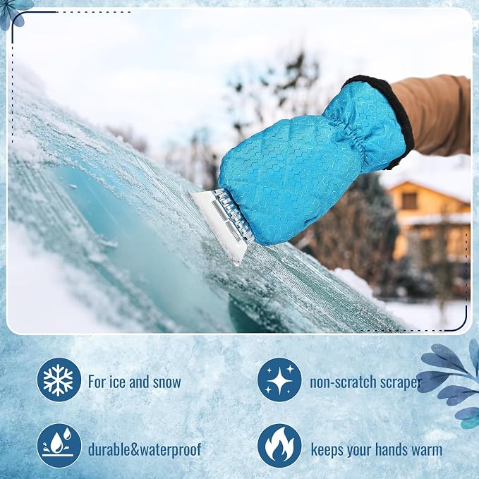 Ice Scraper with Glove Waterproof Ice Scrapers for Car Windshield No Scratch Comfortable Removal Snow Mitt Glove Windproof Warm for SUV Vehicle Truck Snow Quickly Removal