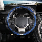 Carbon Fiber Steering Wheel Covers 3 Piece Clip on Steering Wheel Cover (Blue)