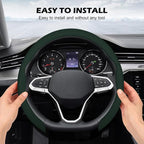 Frani Nappa Leather Steering Wheel Cover,Universal Fit 15 Inch-Premium Non-Slip Breathable Comfort Grip for Cars Trucks SUVs,Anti-Slip Durable Interior Upgrade Dark Green