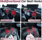 Car Headrest Hooks Universal Car Purse Hook Premium Leather and Alloy Twin Hook Car Seat Back Storage Hanger Hook for Purse Bags Cloth Drink Durable Holder Car Accessories (BH09-Red-Black)