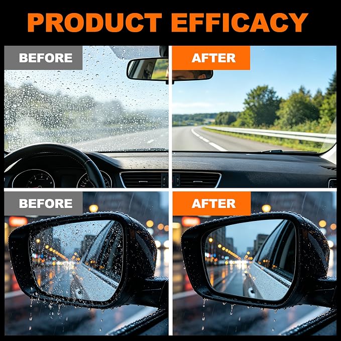 Windshield Oil Film Remover, Car Glass Cleaner Tool for Windshield & Windows, Remove Water Spots, Rain Marks, Haze & Grime, Anti Glare Streak Free Auto Window Cleaner, Improve Night Driving Visibility