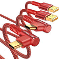 3.2A USB C Charger Cable,[2-Pack,6.6+6.6FT] USB A to USB C Right Angle Gold-Plated Type C Charger Fast Charging Durable Braided Cord for iPhone 17 16 15 Samsung S10 S9 Note 10 S21 LG-Red