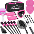 Windshield Cleaner Tool, 17Pcs Car Interior Detailing Kit, Detailing Brush, Towels, Duster, Car Cleaning Kit Interior for RVs, Truck, Trailer (Pink)