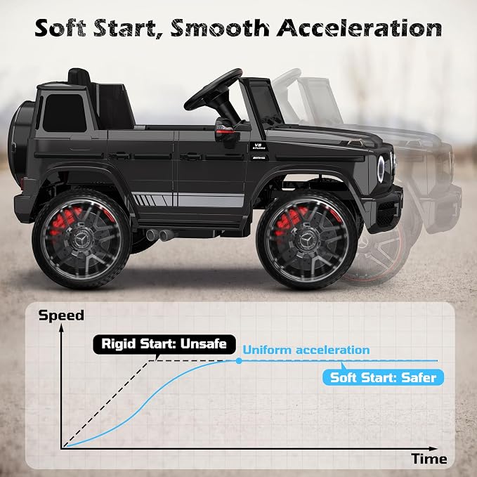 Licensed Mercedes-Benz G63 Car for Kids, 12V 7AH Ride on Car w/Parent Remote Control, LED Headlights, Music Player & Horn, Soft Start, Low Battery Prompt, Kids Electric Car (Dark Black)