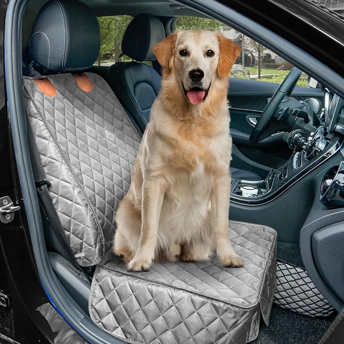 Front Seat Cover 2 Pack, Full Protection Dog Car Seat Cover with Side Flaps, Nonslip Scratchproof Captain Chair Seat Cover Fits for Cars, Trucks, SUVs, Jeep (Gray)