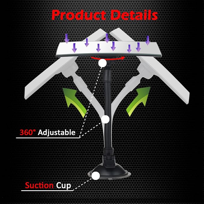 Suction Cup Baby Car Mirror, Adjustabe Long Arm HD Glass Convex Wide Angle Interior Rearview Baby Rear Facing Mirror (Frameless Rectangle, Large, 6.7" X 2.9")