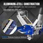 T815016L Torin Hydraulic Low Profile Aluminum and Steel Racing Floor Jack with Dual Piston Quick Lift Pump, 1.5 Ton (3,000 lb) Capacity, Blue, T815016L
