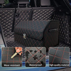 Trunk Organizer for Car With Lid,Foldable Trunk Organizer for SUVs & Sedans,Multi-Functional Leather Storage Box- Black Red Grid - Small