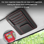 Small Leather Car Sun Visor Organizer, Multifunctional Auto Visor Document Holder with Sunglasses Clip, Universal Car Interior Organizer for Driving License, Card, Pen (Black&Red)
