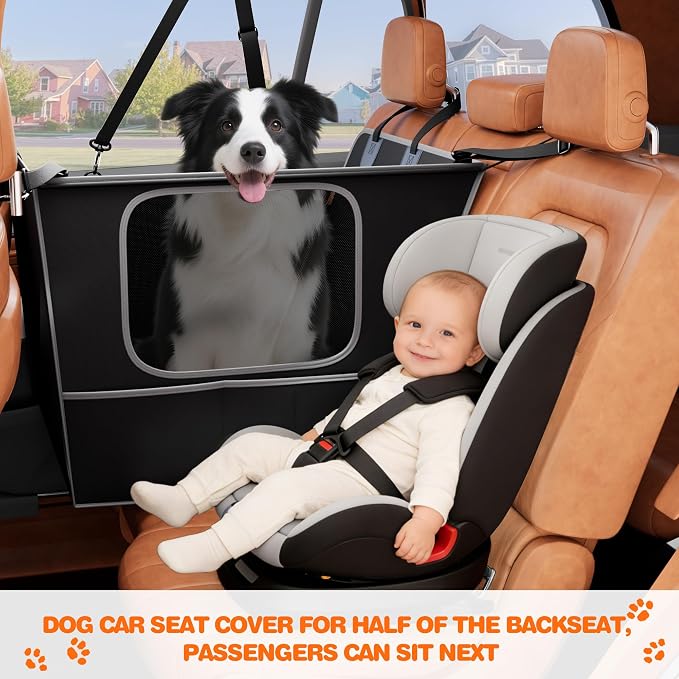 Half Dog Car Seat Cover for Back Seat - Waterproof Dog Half Hammock for Cars with Mesh Window,Scratchproof Pet Backseat Protector,Perdurable,Non-Slip Booster Seat for Small,Medium and Large Dogs