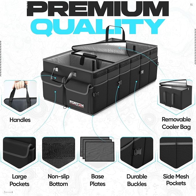 Trunk Organizer with Cooler For SUV Car Trunk, Foldable Storage, Car Accessories for Women Men, Collapsible Bag, 600D Oxford, Non Slip Bottom, Straps, Soft Cover (105L)