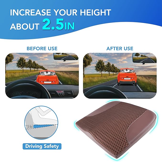 Car Seat Cushion, Car Seat Pillow, Automotive Cushion | Memory Foam Car Seat Cushion for Long Driving, Butt Pillow for Pain Relief, Driver Seat Cushion for Car, Truck, Office, Brown