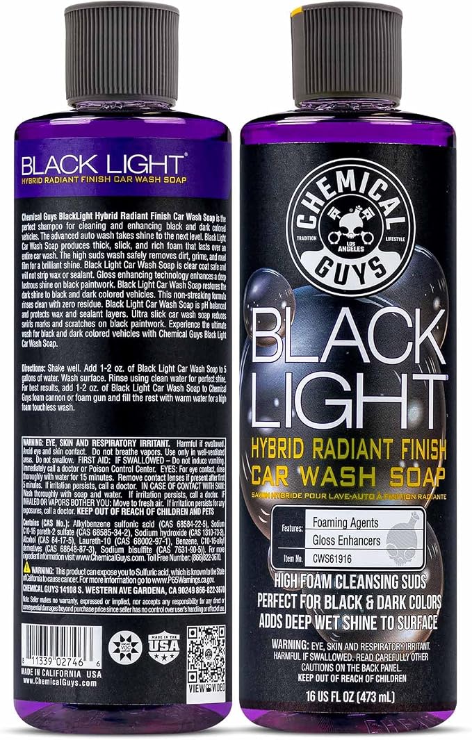 Black Light Hybrid Radiant Finish Car Wash Soap and Superior Surface Cleanser 2 Pack (2 X 16 Fl. Oz.) - Gloss Enhancing pH Balanced Formula for Maximum Shine