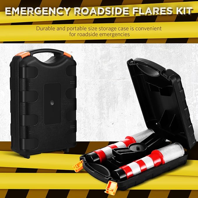 2 Pcs Emergency Roadside Flares Bulk Kit LED Safety Strobe Road Warning Light Bright Red Safety Beacon Strobe Light Roadside Flare Magnetic Base Detachable Stand Vehicle (Batteries Excluded)