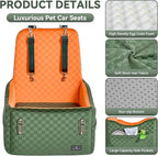 Dog Car Seat for Small/Medium Dogs Up to 35 lbs – Patented Safety System, 5" Memory Foam Pet Car Seat, Fully Detachable and Washable Cover, Front/Back Seat Travel Booster (Green & Orange)